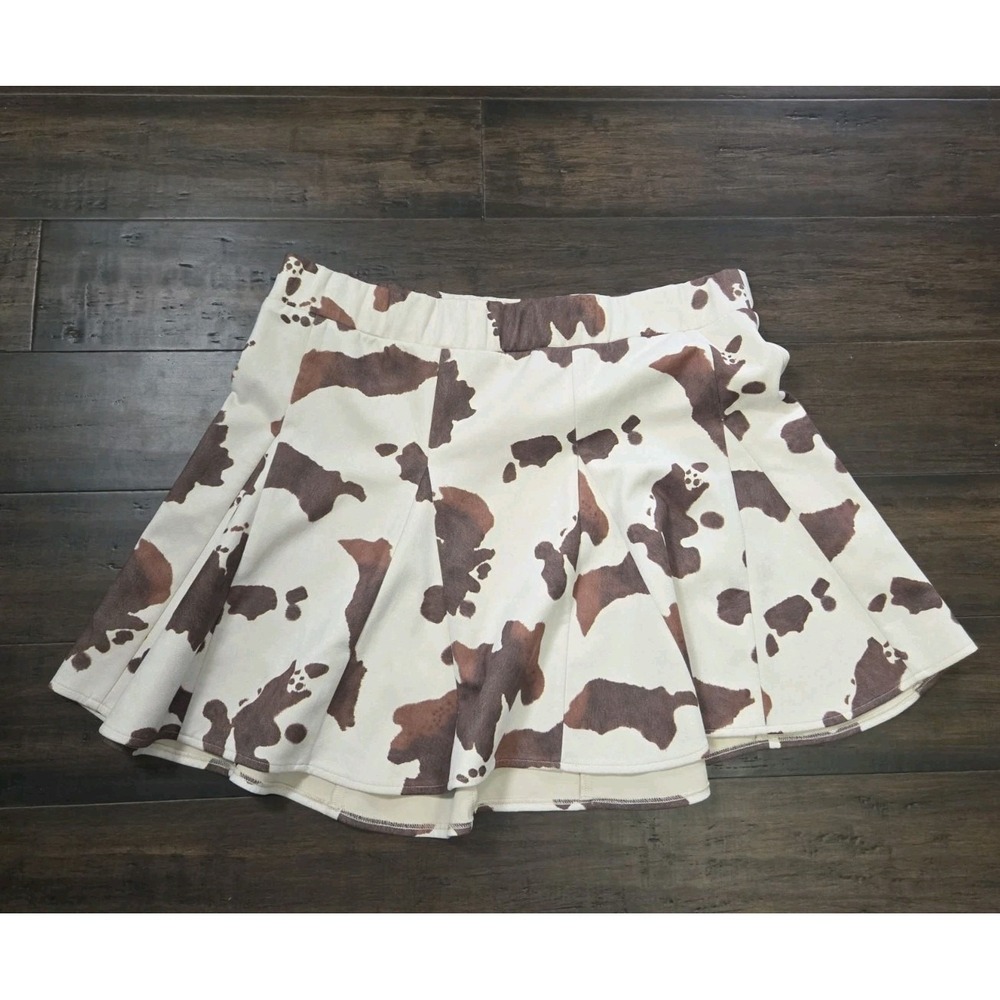 A Beautiful Soul Cow Print Mini Skirt‎ Plus Size 2X Faux Suede Brown White